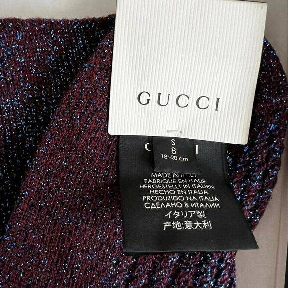 GUCCI Burgandy/Blue Metallic Accent Wool Sock, S8 (18-20cm) - Picture 4 of 10
